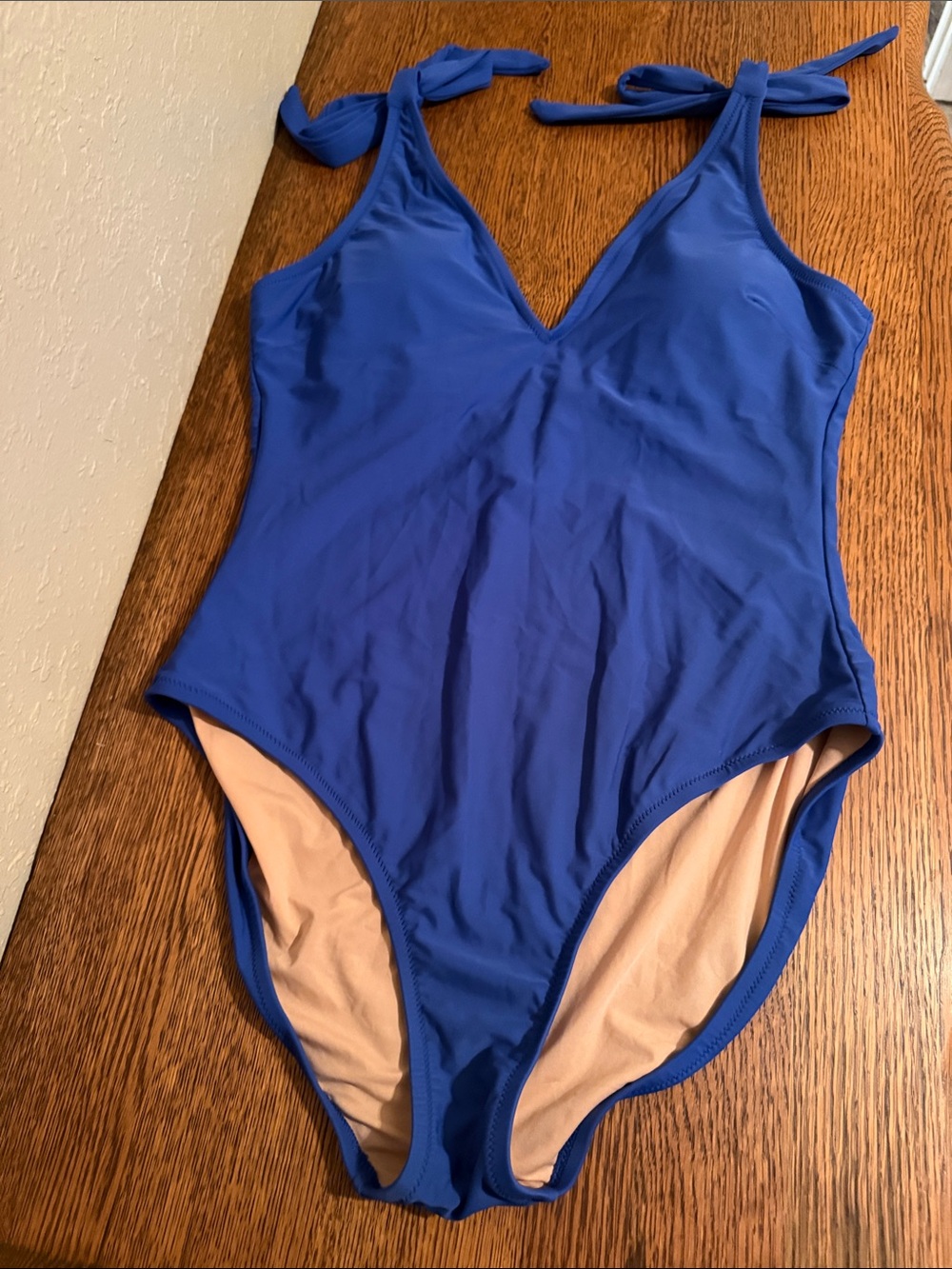 Girls Solid Royal Blue One-Piece Swimsuit - Tie Shoulder